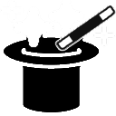 Magician's top hat with a wand and sparkles